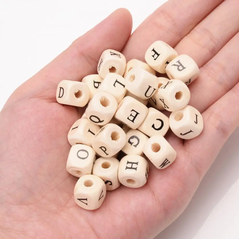 20Pcs 10mm Natural Wooden Letter Beads Mixed Alphabet Square Cube Wood Beads For Jewelry Making Handmade DIY Bracelet Necklace