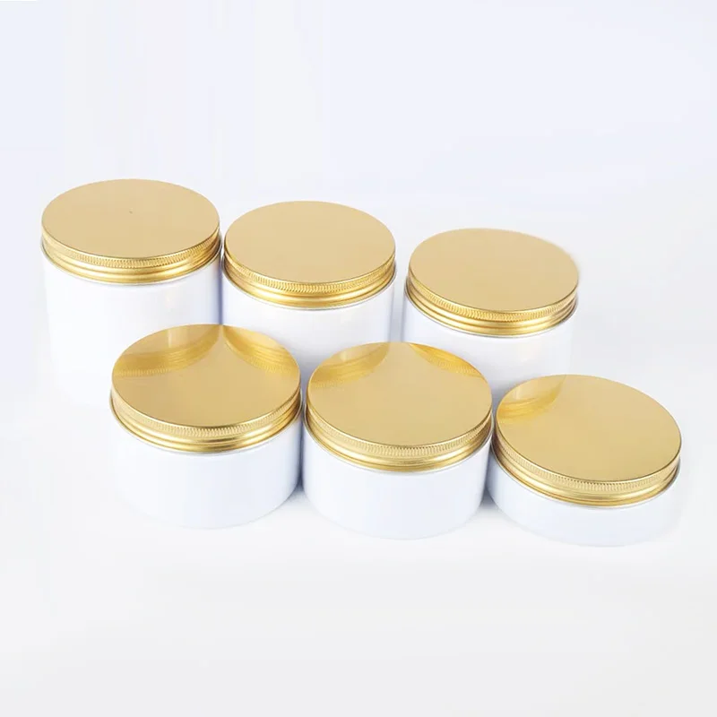 

24pcs 150g 200g 250g 300g 400g 500g Empty White Cosmetics Container Whie PET Jar Bottles With Gold Aluminum Screw Cap