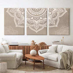 Bohemian Mandala Floral Beige Abstract Posters and Prints Canvas Painting Wall Art Pictures for Living Room Interior Home Decor