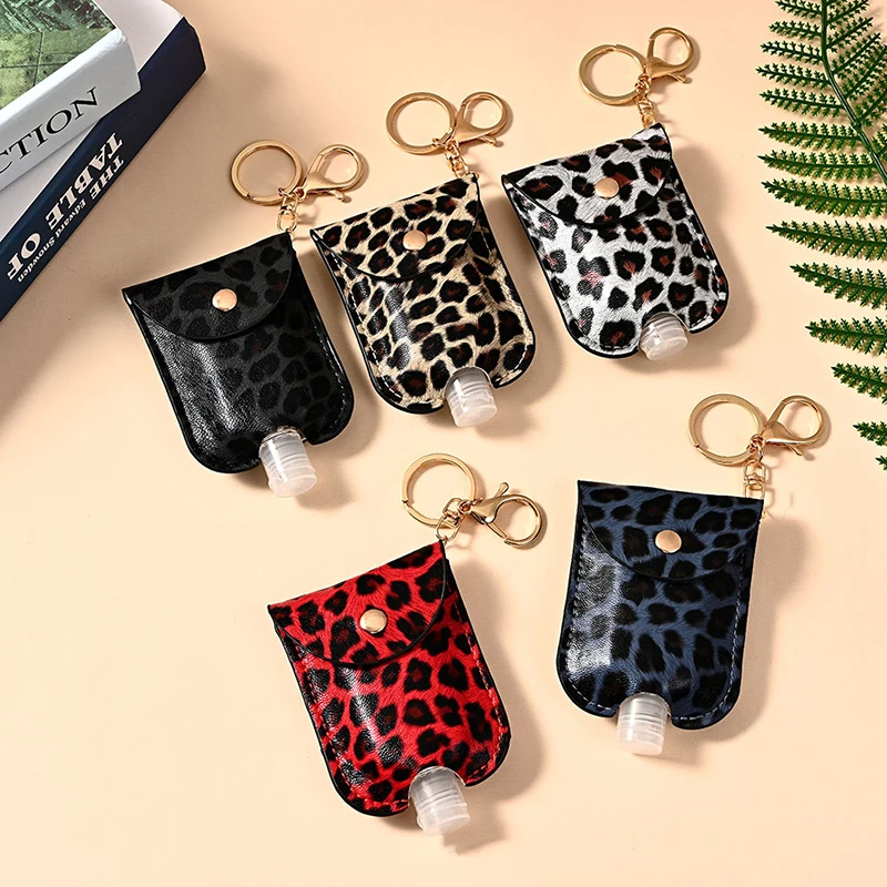 Portable Snake Leopard Print Keychain Tassel-free Hand-washing Disinfection Leather Case Keychain Disinfectant PU Leather Case