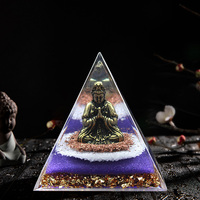 Buddha Figurine Orgonite Pyramid Energy Generator Reiki Chakra Multiplier EMF Protec Meditation Healing Crystal Orgone Pyramid