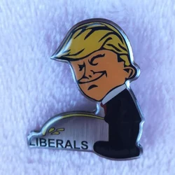 Trump pissing on Liberals pin funny Donald fans decoration