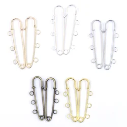 10Pcs Safety Pins Brooches Connectors Alloy Bronze Gold Silver Plated 3 Holes For Jewelry DIY Craft Sewing Apparel Finding