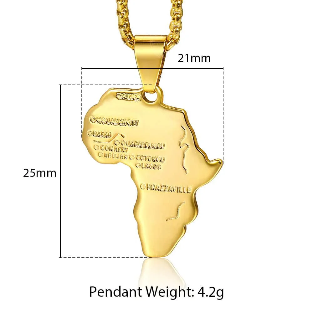 Pendant Necklace for Men Women Gold Color Africa Map Shape Pendant Box Link Chain Necklace Dropshipping DGP56A