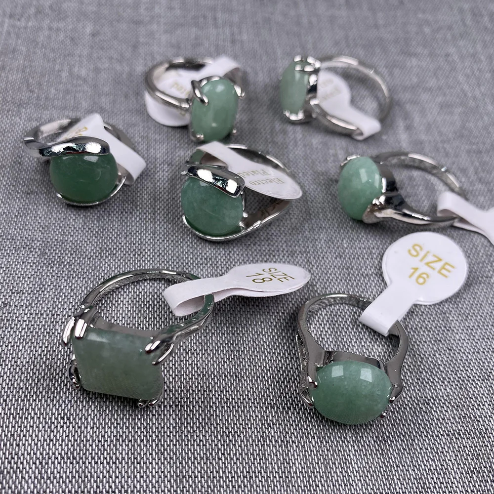 Natural Semi-precious Stones Mixed Style Green Aventurine Ring Fashion Charm Jewelry Gift