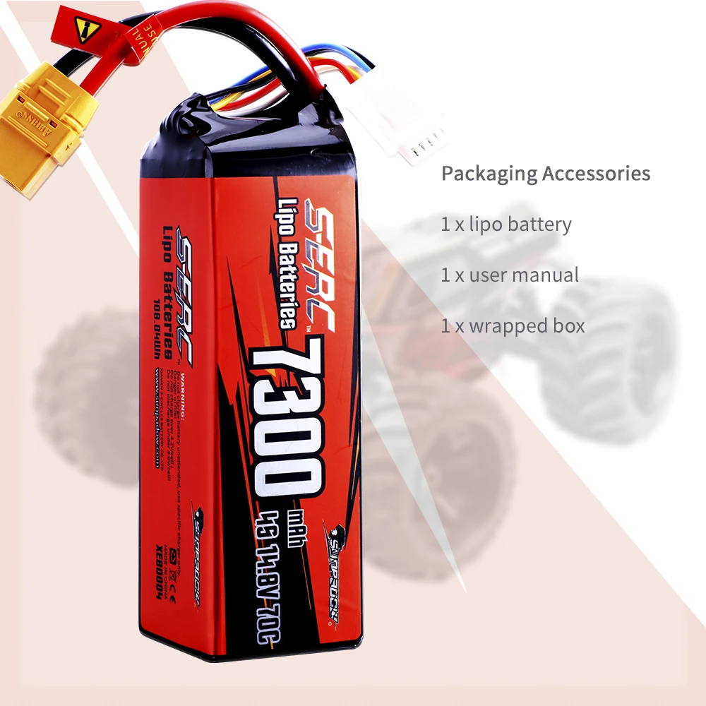 SUNPADOW 4S 14.8V Lipo Battery 7300mAh 70C Soft Pack with XT90 Plug for RC Vehicles Buggy Truggy Crawler Monster Truck Car Hobby