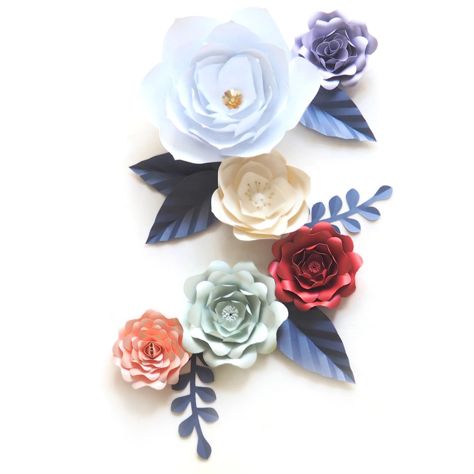 DIY Giant Paper Flowers Backdrop Artificial Handmade Mix Color Flower 6PCS + 6 Leaves Wedding & Party Deco Home Decoration