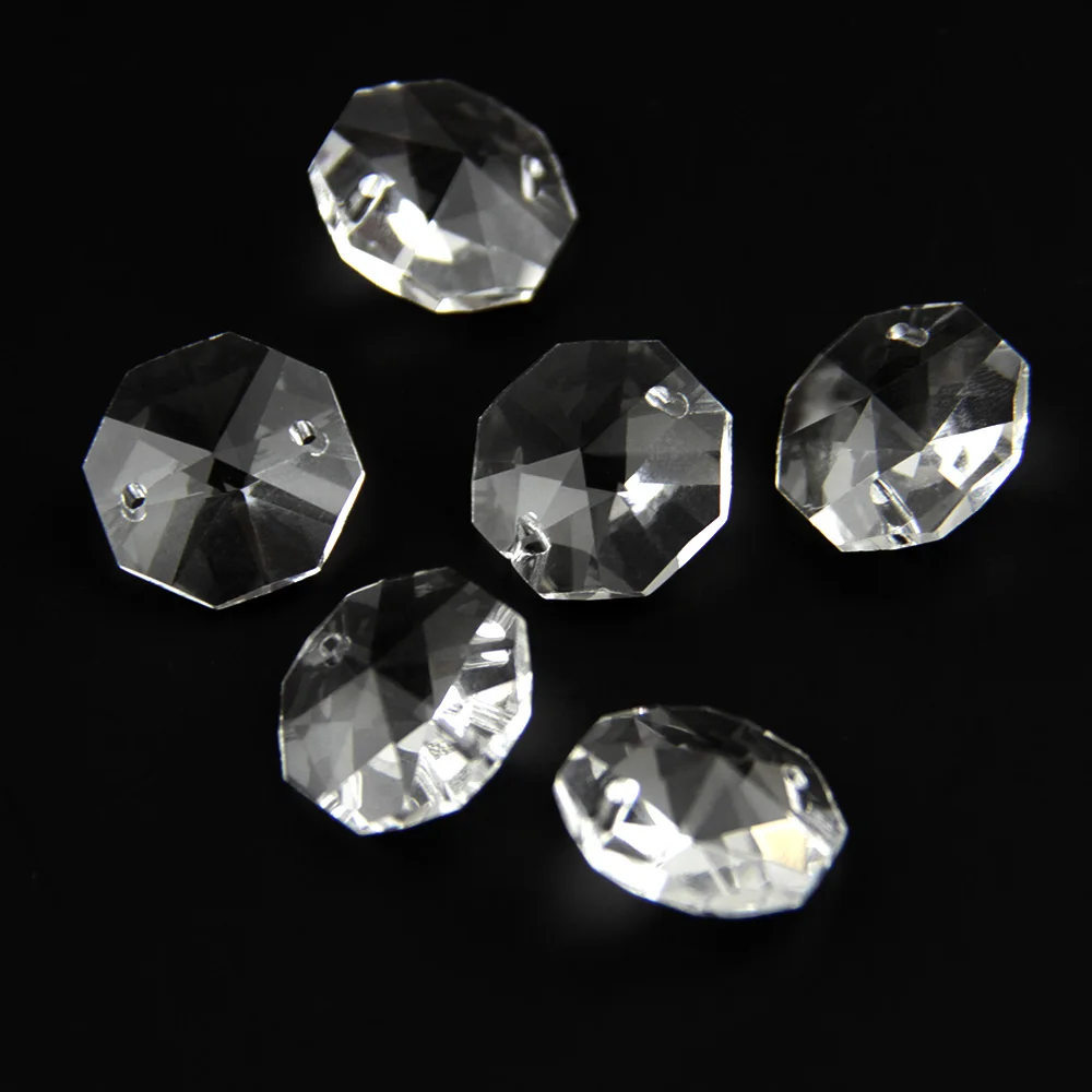 14mm Clear Crystal Glass Octagon Beads 1 Hole/2 Holes 100pcs-2000pcs For Lamp Chandelier Prism Parts Hanging Home Decoration