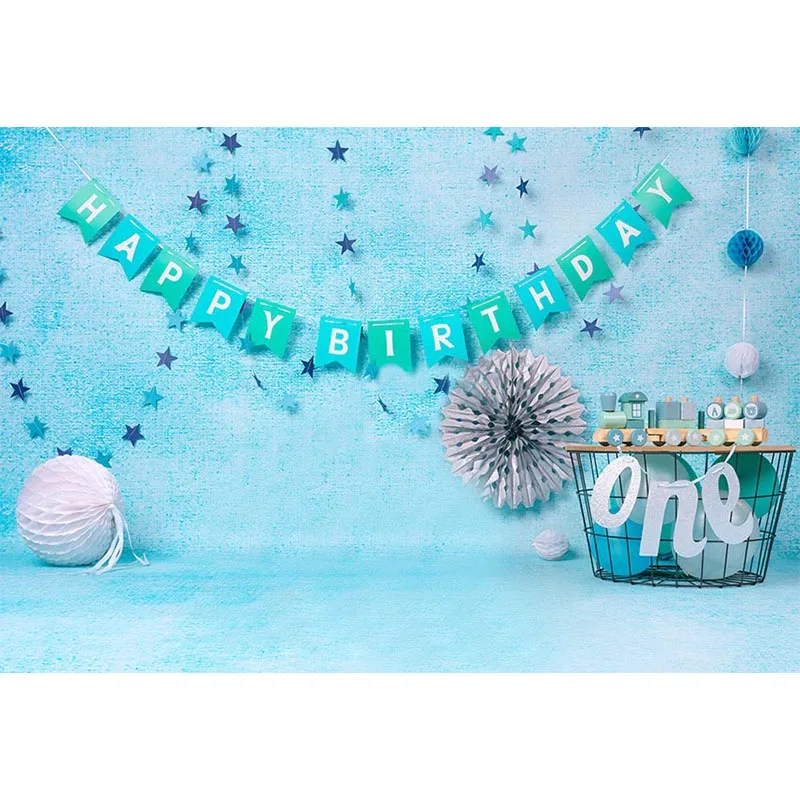 Avezano 1st Happy วันเกิดฉากหลังปาร์ตี้ดอกไม้ดาวสีฟ้าเด็กการถ่ายภาพพื้นหลังสตูดิโอ Photozone Photocall Decor Props