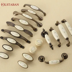 LSTABAN European Style Antique Ceramic Knob Shoe Cabinet Bookcase Cupboard Single Hole Handle Furniture Hardware Accessories