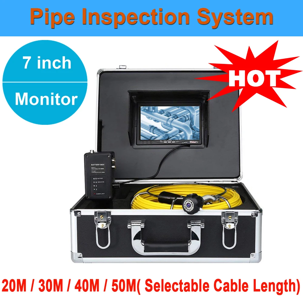 

7" Color LCD Waterproof Drain Pipe Sewer Industrial Endoscope Camera System 23mm Lens 20-50m Cable Used For Pipeline Inspection