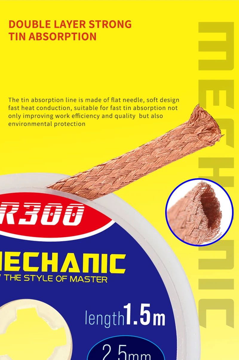 10 teile/los MECHANIKER Solder Docht Entferner Entlötdraht 1,0/1,5/2,0/2,5/3,0/3,5/4,0mm Entlötgeflecht BGA Löten Werkzeuge – Detail 3