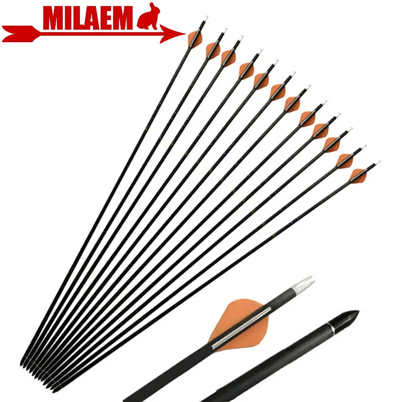 6/12pcs 32.5inch Archery Pure Carbon Arrow Spine 400 ID 6.2mm Replace Arrow Point Compound Recurve Hunting Shooting Accessories