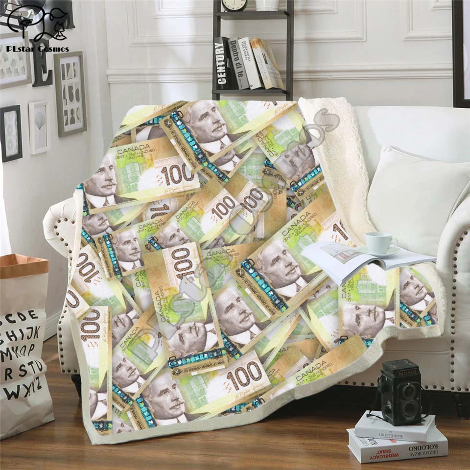 Cool dollars money 3D printed Sherpa blanket sofa sofa quilt cover travel bedding export velvet plush throwing wool blanket 001