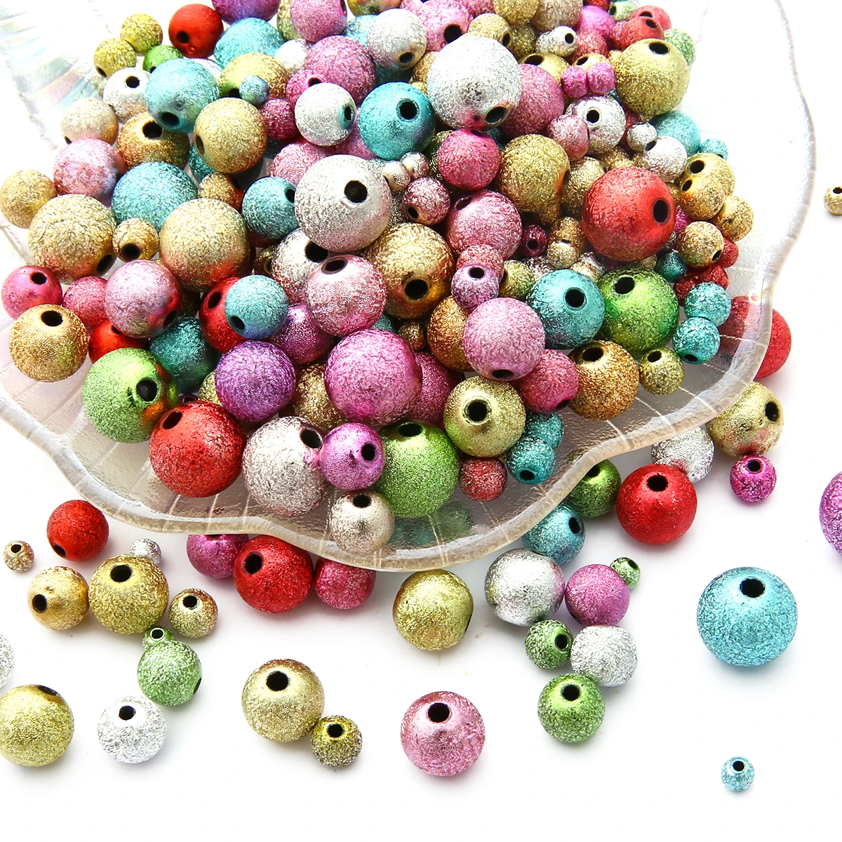 30-500Pcs Gold Silver Rainbow Stardust Acrylic Round Ball Spacer Beads Charms Findings 4/6/8/10/12/20mm For Jewelry Making DIY