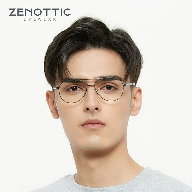 ZENOTTIC Metal Prescription Glasses Men Classic Pilot Optical Spectacles Anti Blue Light Photochromic Myopia Eyeglasses