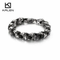 KALEN Punk Cross Charm Bracelet Men 22.5cm 23cm Stainless Steel Matte Bike Chain Armband Male Jewellry Accessories 2020