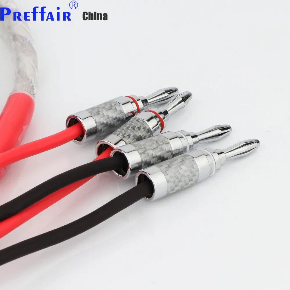 Preffair 6N OCC Cable de altavoz de línea de Audio HiFi chapado en plata Cable de altavoz con conector Banana de fibra de carbono