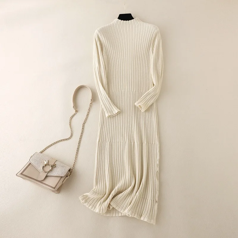 HLBCBG oversize thick long sweater dress women Half-high autumn winter straight sweater dress female casual loose knit dress