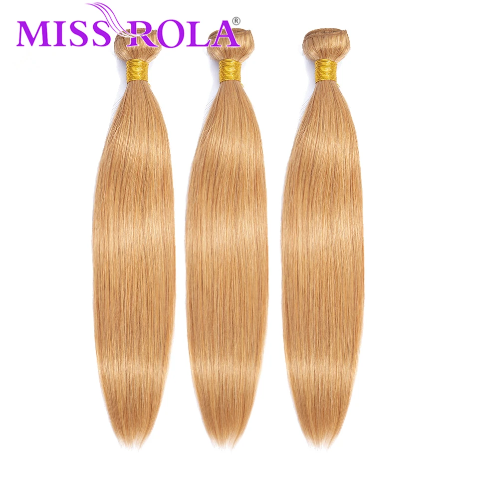 Miss Rola Hair Brazilian Straight Human Hair Weaving 3 Bundles With 4*4 Closure 27# Honey Blondon Remy Hair Bundles With Closure