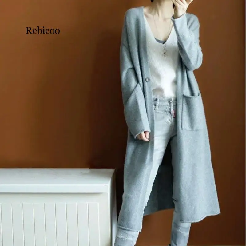 

Women Sweater Vintage Mohair Long Cardigan Women Sweaters Female Long Sleeve Pocket Winter Cardigans Casual Knitwear Jumpers