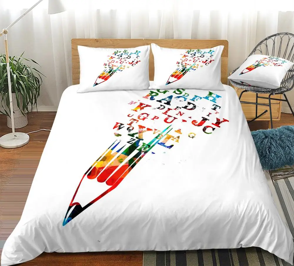 Colorful pencil Duvet Cover Set Bed Linen Cute Simple Style Bedding Set for children Bedspread Home Textile Microfiber Beds Set