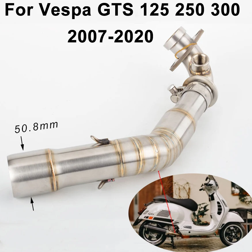 For GTS Motocross Exhaust Middle Pipe For Vespa GTS 125 250 300 2007- 2017 2018 2019 2020 Stainless Steel Motorcycle Accessories