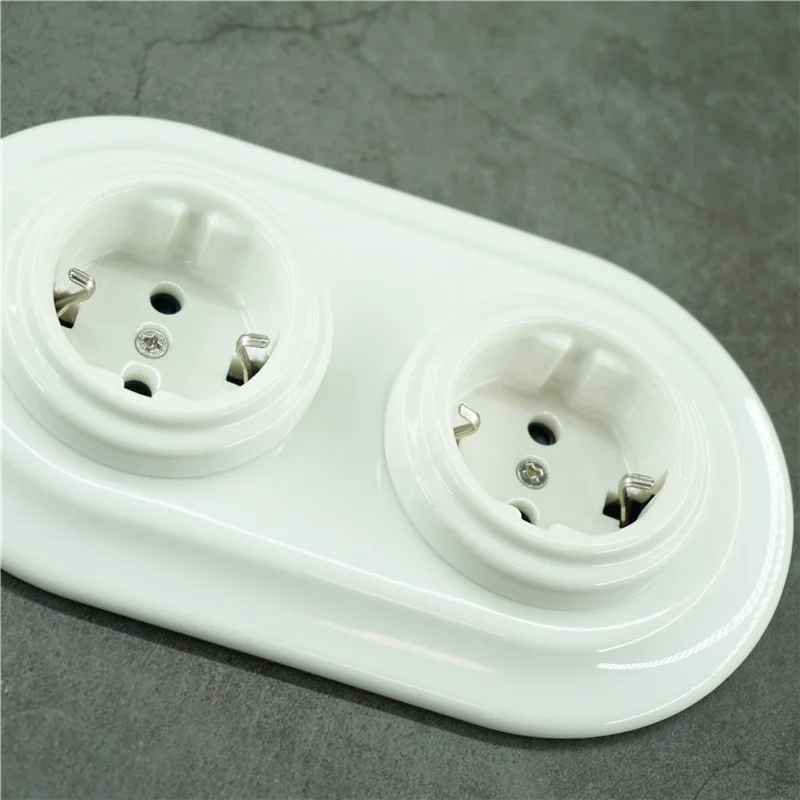 Flush-mounted 2 Porcelain Frames Electrical Wall Socket outlet 240V,16A