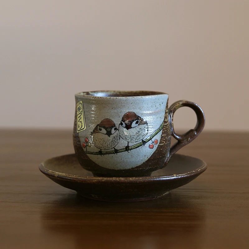 Hand painted Bird Coffee Cup supervised by Mr. Tao Zhiren of Shizuka Nakamura, imported from Japan