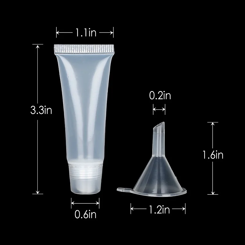 50 Pcs 10/15ml Empty Lip Gloss Tubes with  Funnels Clear Soft Lip Gloss Container Refillable Lipgloss Tubes for DIY Makeup Tool