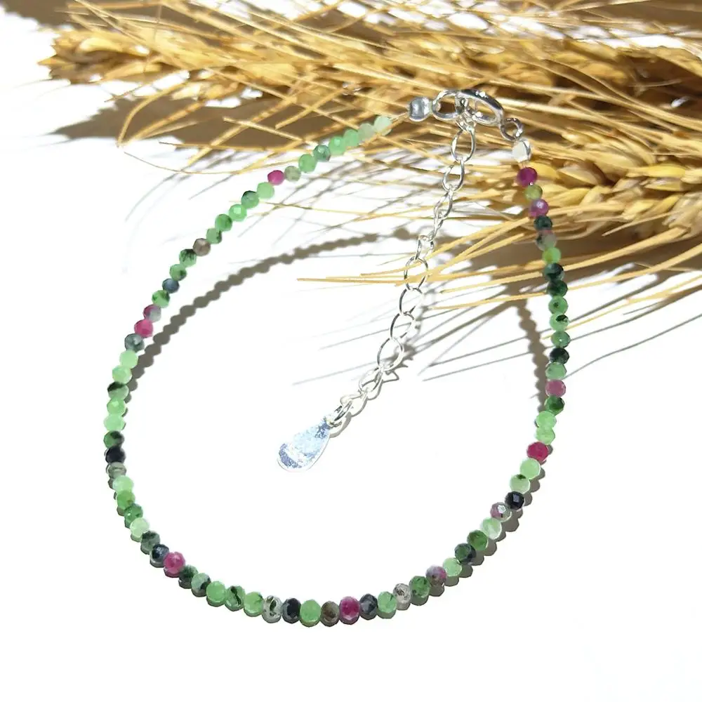 

Lii Ji настоящий драгоценный камень рубин Anyolite браслет граненые бусины 2 мм стерлингового серебра 925 пробы застежка регулируемая для детей друзей мамы хороший подарок