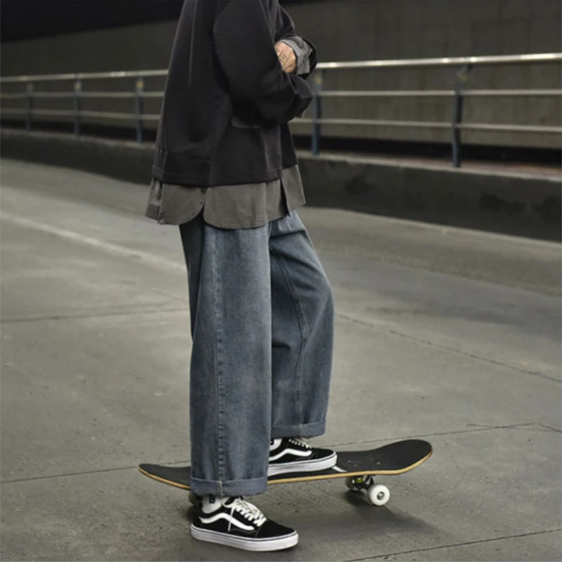 Straight skateboard jeans men\'s pants loose wide leg pants hip hop streetwear pantalon homme jean moda masculina korean 2021