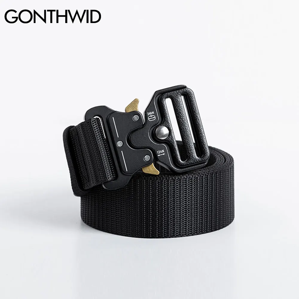 GONTHWID Automatic Metal Buckle Adjustable Tactical Belts Streetwear Men Hip Hop Fashion Harajuku Military Nylon Waist Belt