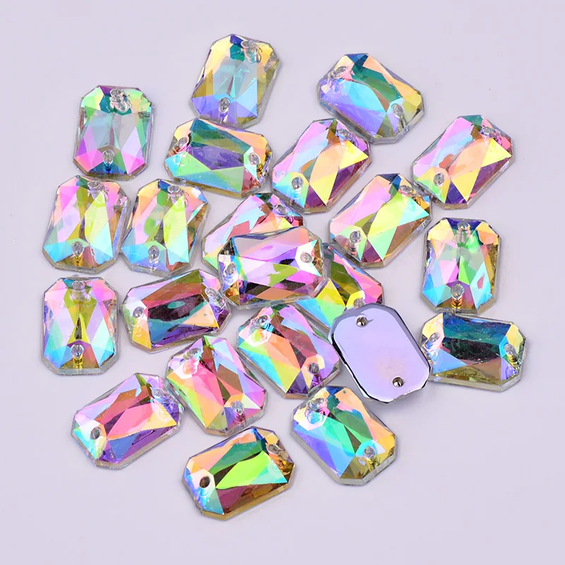 JUNAO 8x10mm 18x25mm Crystal AB Sewing Rhinestones Rectangular Octagonal Shape Fancy Acrylic Crystal Stones for Garment