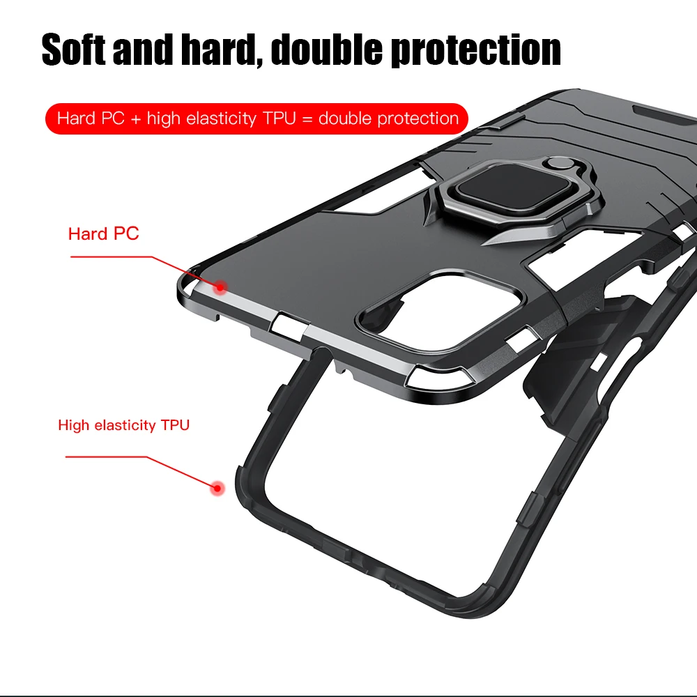 KEYSION Shockproof Armor Case for Xiaomi POCO M3 M2 Pro F2 Pro Ring Stand Bumper Silicone Phone Back Cover for POCO X3 NFC