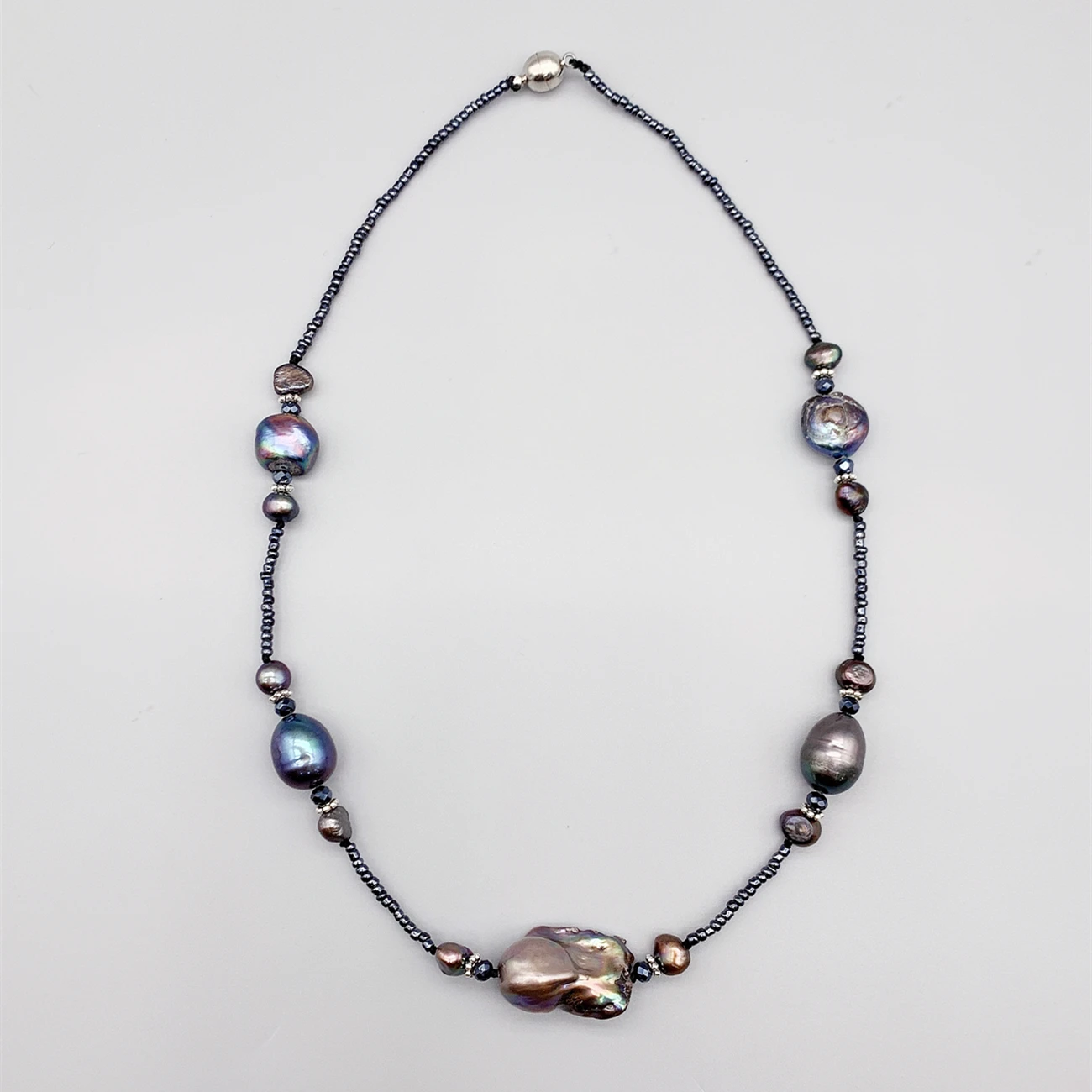 FoLisaUnique Freshwater Potato Pearl Rice Pearl Crystals Black Baroque Pearl Necklace For Women Casual