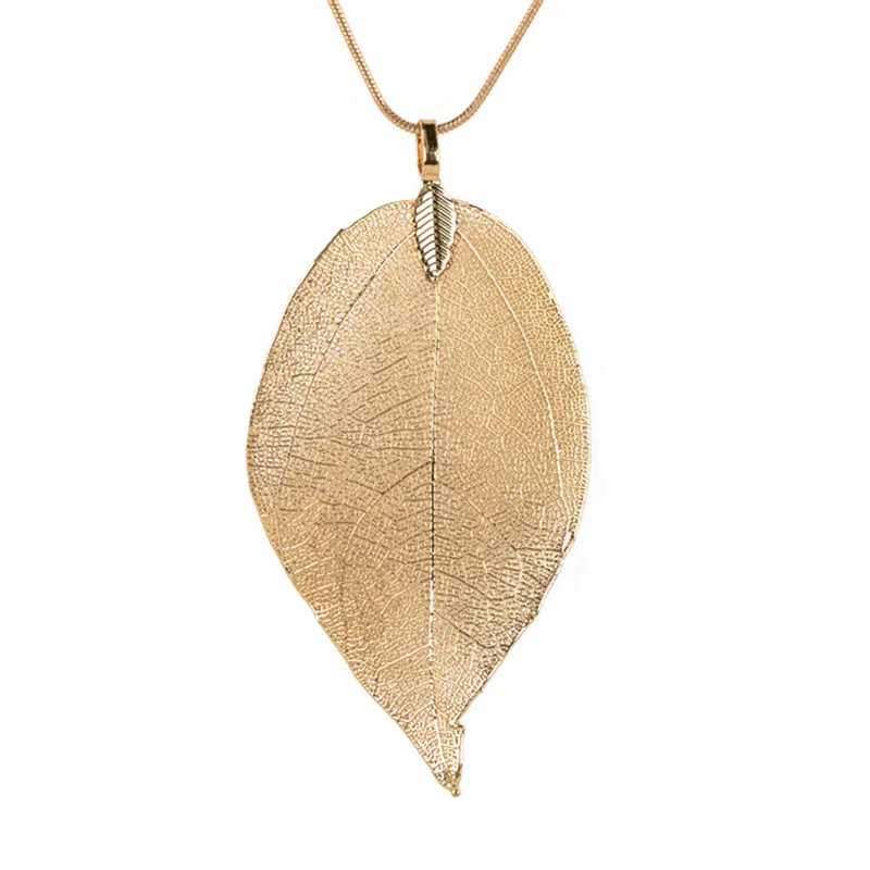 Natural Long Leaf Pendants Necklace Female Necklaces Fashion Jewelry For Women Stray Leaves Unique Sweater Pendant