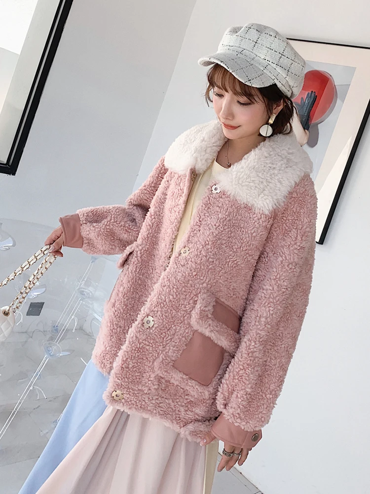 Pink Sheep Shearing Vintage Jacket Women Winter Clothes 2020 Korean Short Real Fur Coat Female 100% Wool Coat Fur Top Hiver 1919