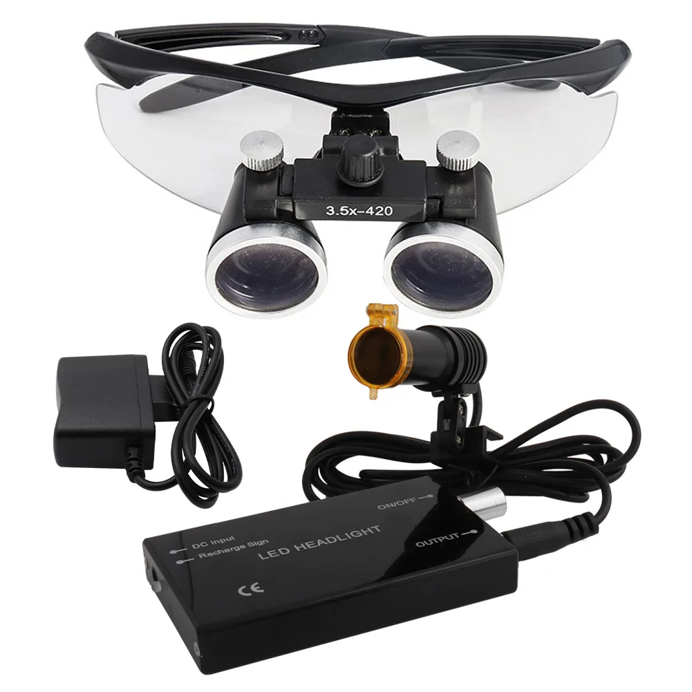 

Dental Loupes 2.5 3.5x420 Medical Magnifier Magnification Binocular 5W Headlight Headlamp Focus Function Cloth Case