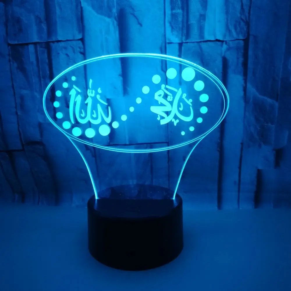 3D Usb Visual Led Islam Night Lights Touch Button Colorful God Allah Bless Quran Arabic Kids Gifts Table Lamp Lighting Fixtures