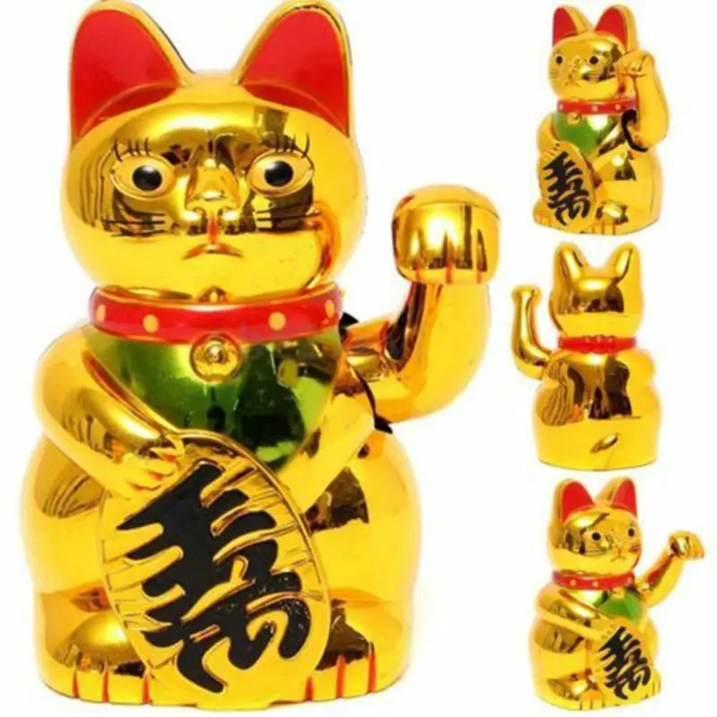 Gold Maneki Neko Cute Lucky Cat Electric Craft Art Home Shop Hotel Drop Ship