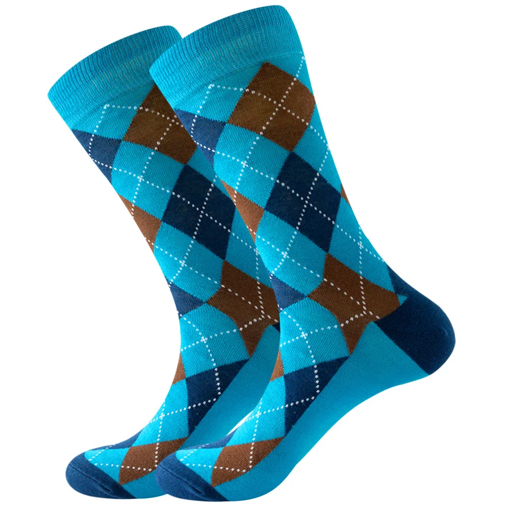 Novelty Men\'s Funny Happy Socks Fine Paragraph Diamond Pattern Argyle Three-dimensional Tube Geometric Funny Long Socks