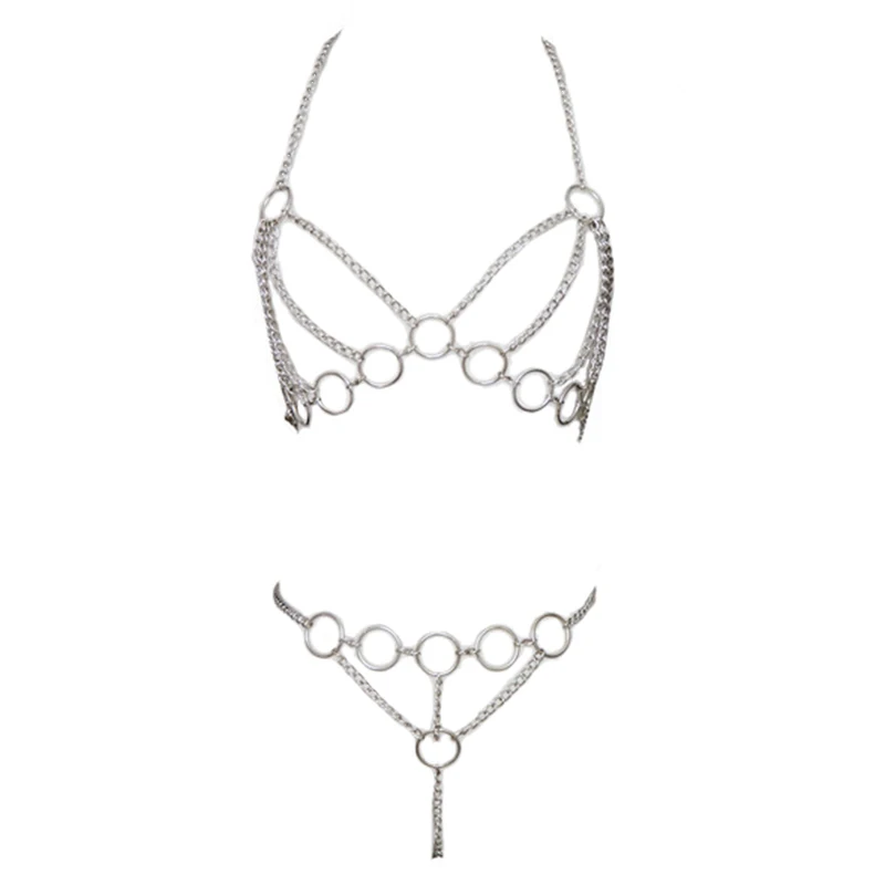 

Women Sexy Lingerie Set Metal Chain Sexy Costumes Open Bra Porno Lingerie Fantasia Halter Dessous Fetish Exotic Apparel