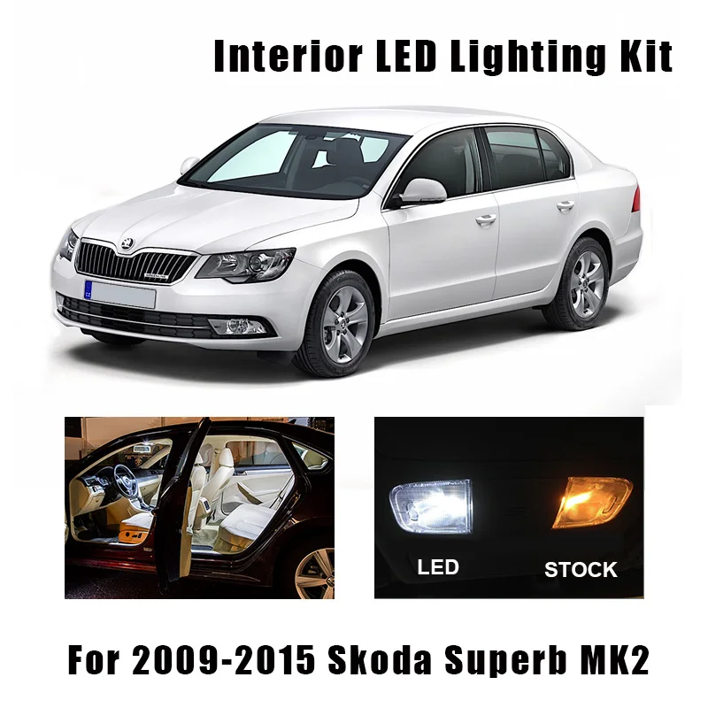 21pcs White Canbus Car LED Interior Light Map Dome Bulbs Kit Fit For Skoda Superb Saloon MK2 MKII 2009-2015 Cargo Door Lamp