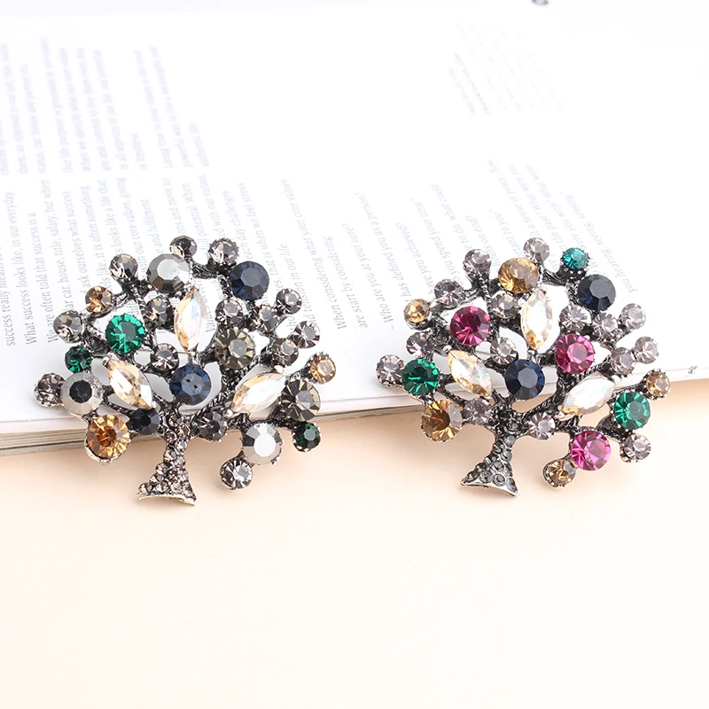 Pomlee Full Rhinestone Flower Tree Brooches For Women Elegant Fashion Wedding Pin Beautiful Shining Jewelry 2 Colors Avaible