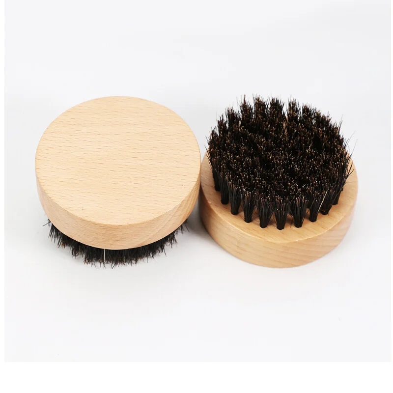 Brosse à barbe pour hommes, poils de sanglier, manche rond en bois dur, ensemble de moustache, massage du visage, beauté