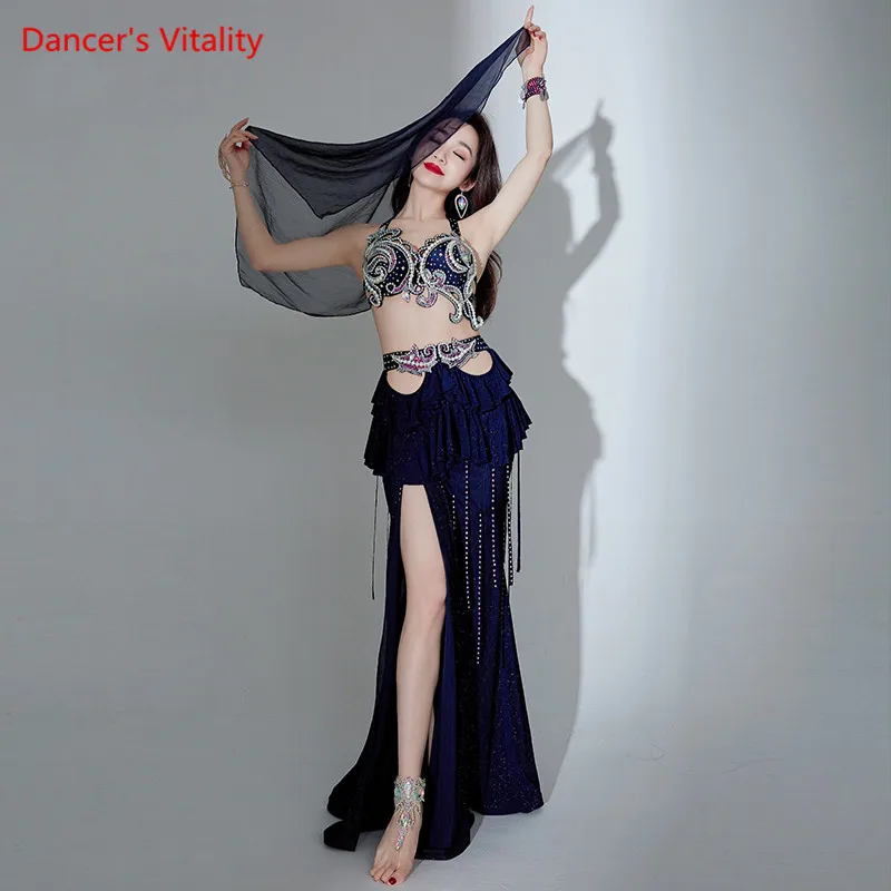 Belly Dance Bra Or Skirt Diamond-Studded Top Tassel Drill Split Long Skirt Performance Clothes Woman Oriental Dancing Clothing