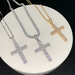 Iced Out Ankh Cross Pendant Tennis Chain Necklace For Men Women Bling Fashion CZ Cubic Zirconia Rope Chain Jewelry