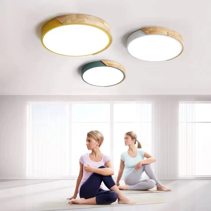 Nordic simple solid wood round led ceiling lamp bedroom children's room living room corridor bar counter study home chandeliers