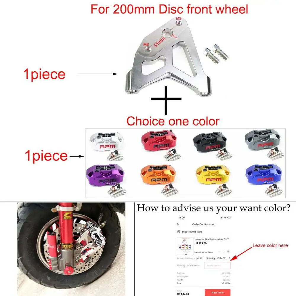 Scheibenbremssattel Moto vorne 4 Kolben Radialmontage 82mm RPM für Yamaha Kawasaki Scooter Rsz Jog Force Dirt Bike GROM